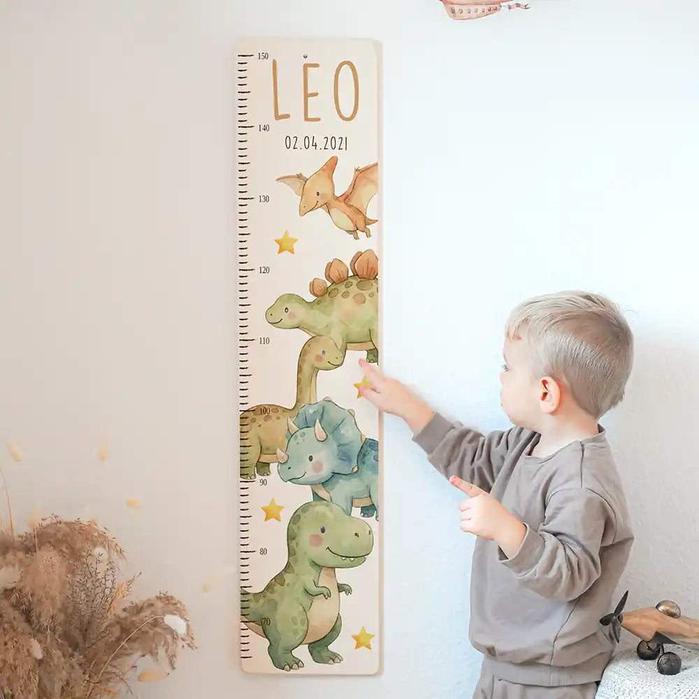 Messlatte Kinder Holz & Aluverbund - Niedliche Dinosaurier