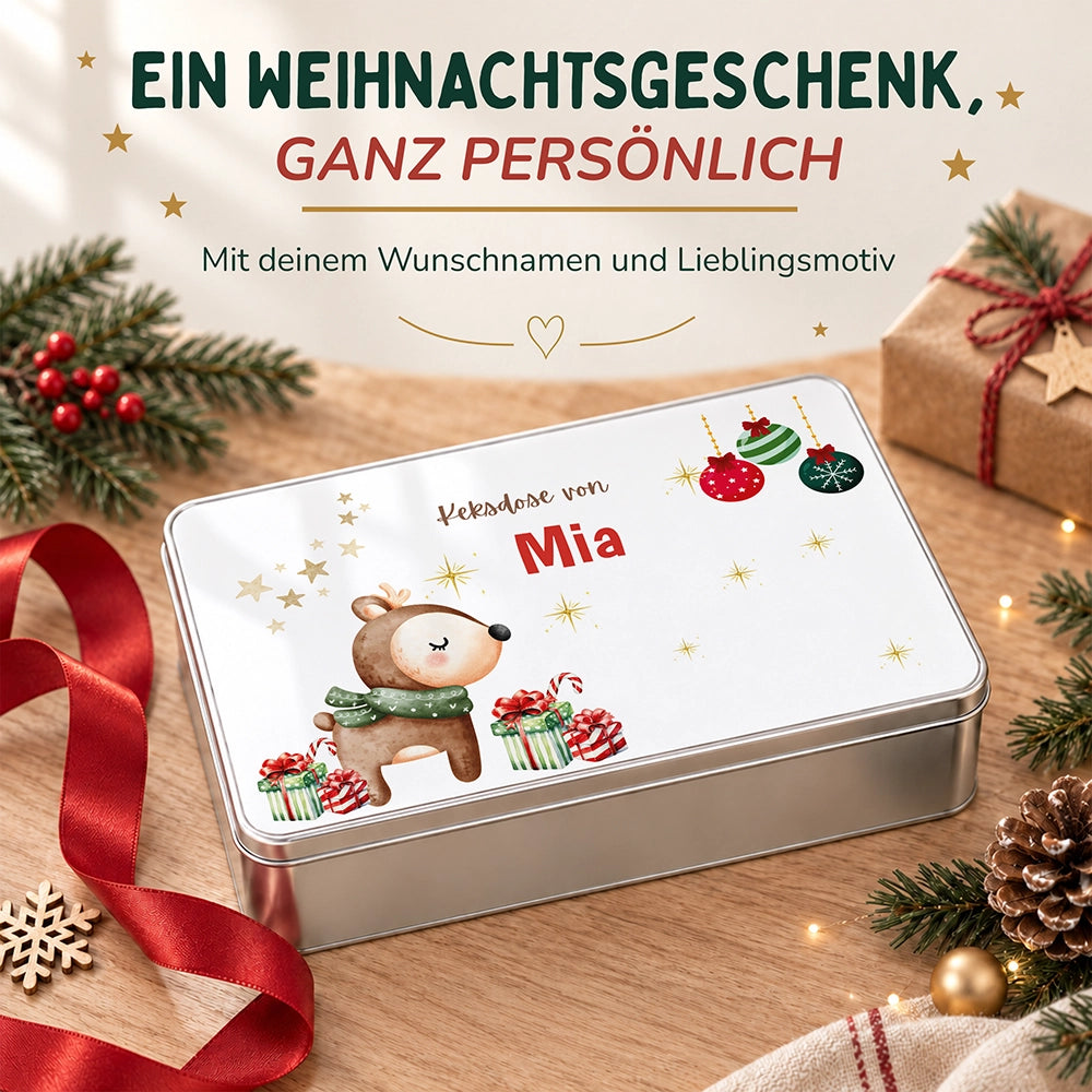 Keksdose aus Metall personalisiert - Waldzauber im Winter