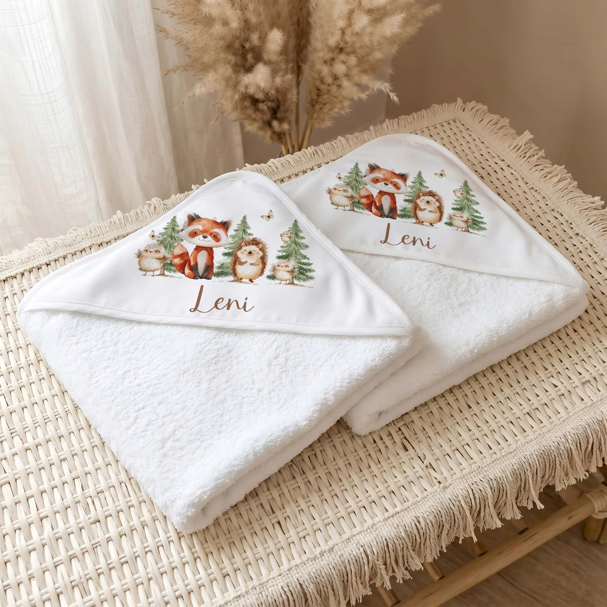 Personalisiertes Kapuzenhandtuch Baby â Waldfreunde Tannen