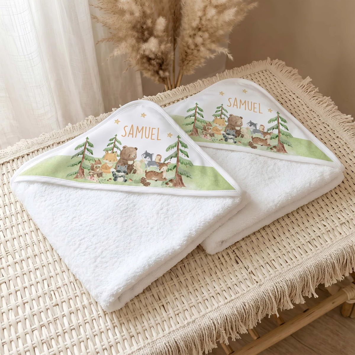 Personalisiertes Kapuzenhandtuch Baby â Waldwiese Tiere