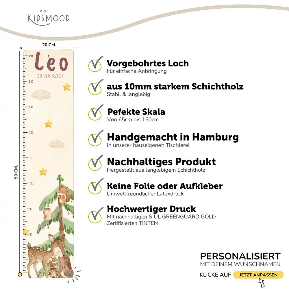 Messlatte Kinder Holz & Aluverbund - Reh