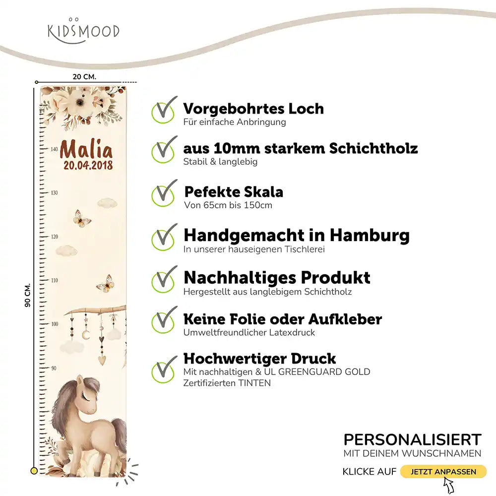 Messlatte Kinder Holz & Aluverbund - Pferd