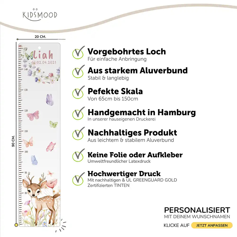 Messlatte Kinder Holz & Aluverbund - Baby Reh