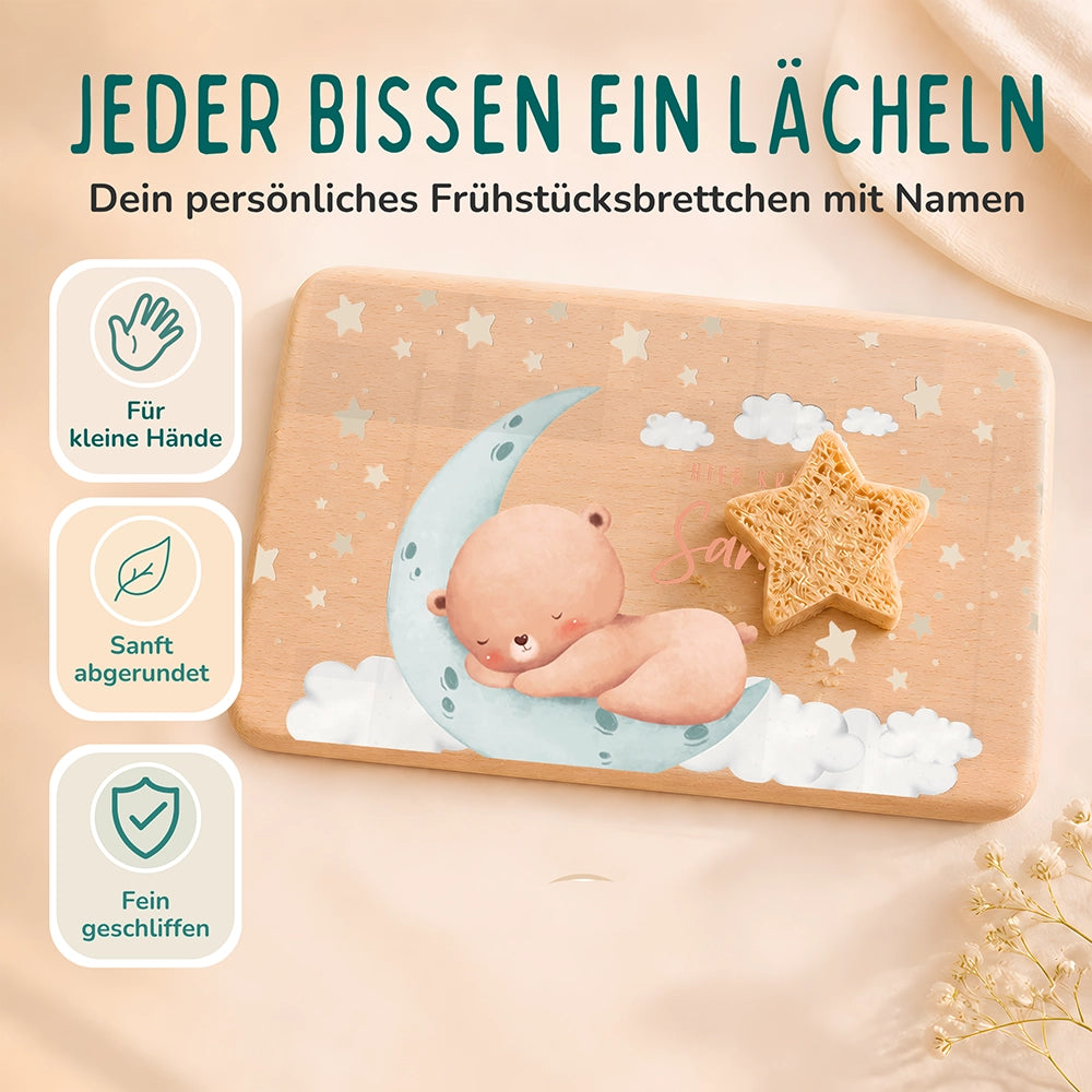 Frühstücksbrettchen Holz personalisiert - Baby Bär