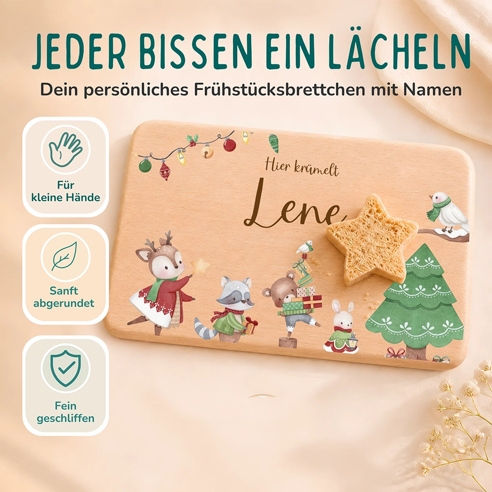 Frühstücksbrettchen Weihnachten Tiere und Weihnachtsbaum - Geschenk Weihnachten