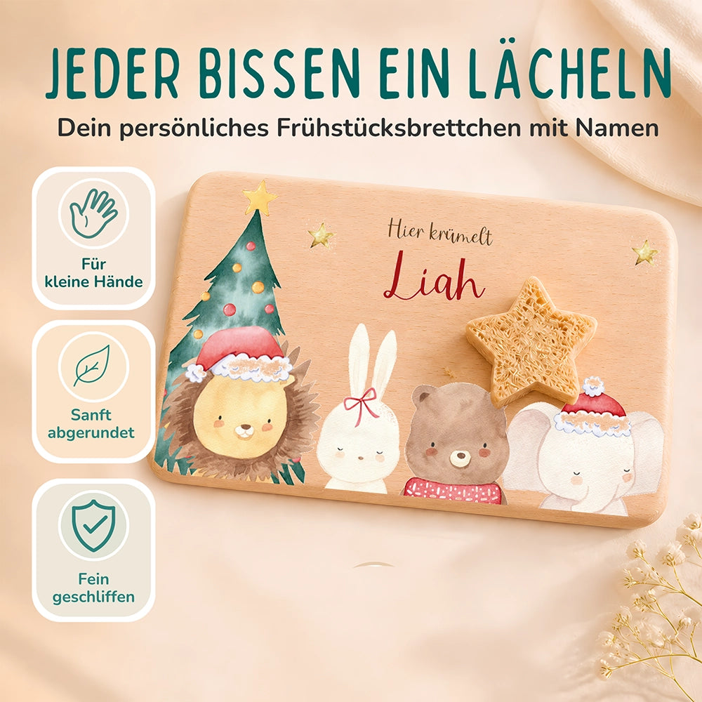 Frühstücksbrettchen Weihnachten mit weihnachtlichem Tiertrio - Geschenk Weihnachten
