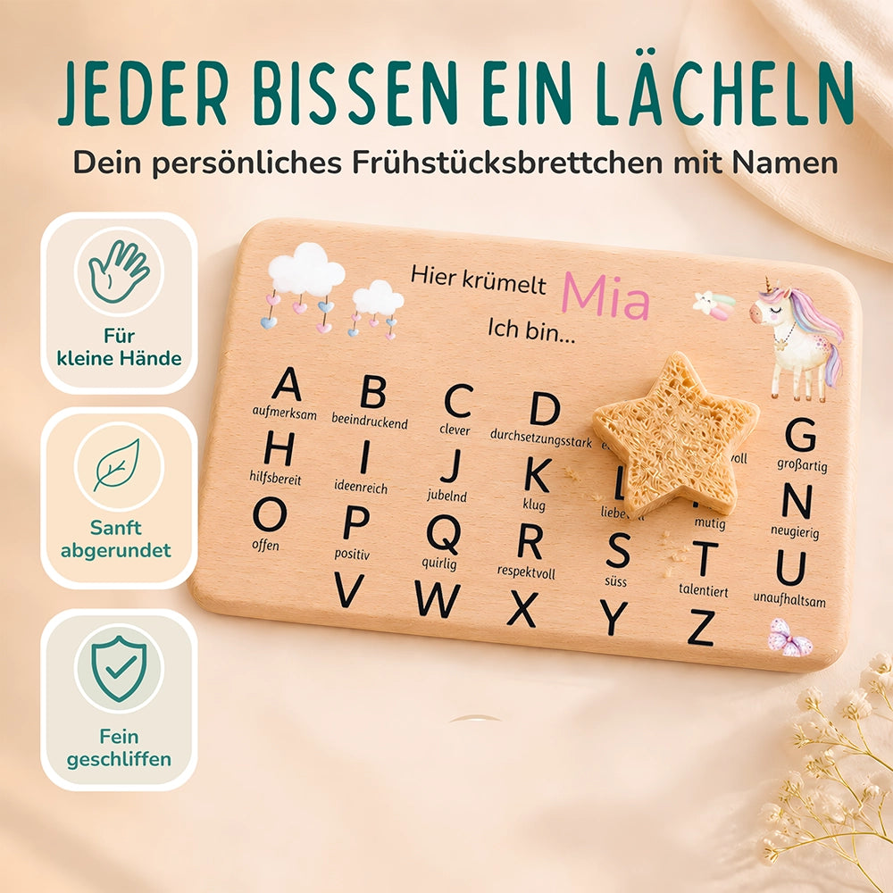 ABC Brettchen Kinder personalisiert – Einhorn mit Musiknoten