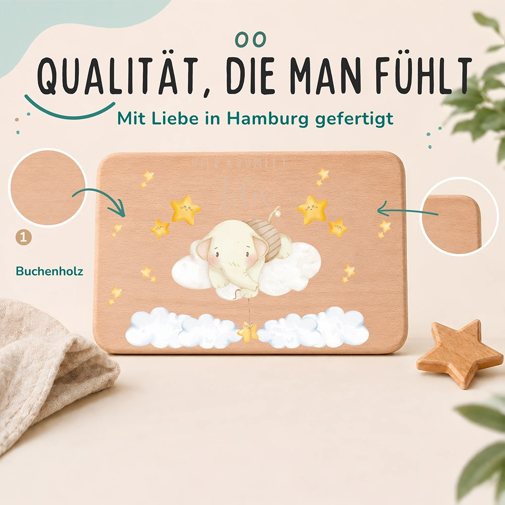 Frühstücksbrettchen Holz personalisiert - Einhorn Regenbogen