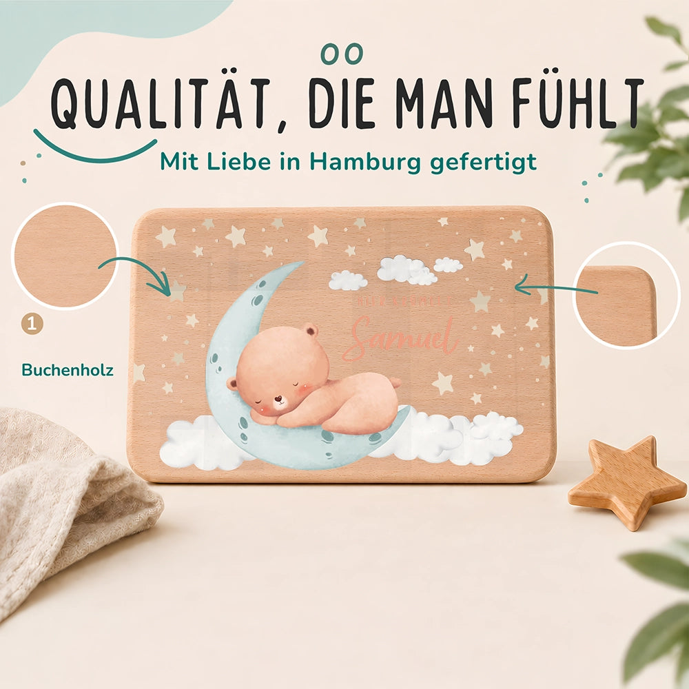Frühstücksbrettchen Holz personalisiert - Baby Bär