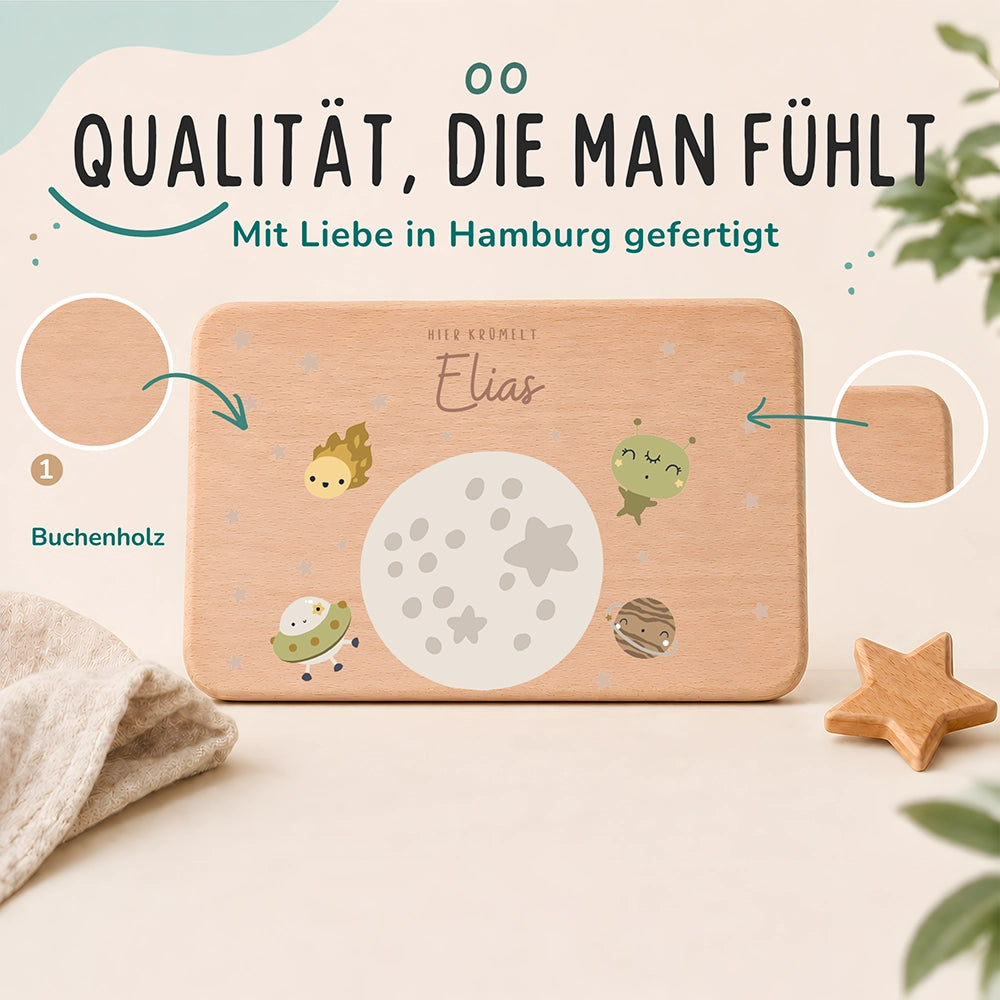 Frühstücksbrettchen Holz personalisiert - Weltall