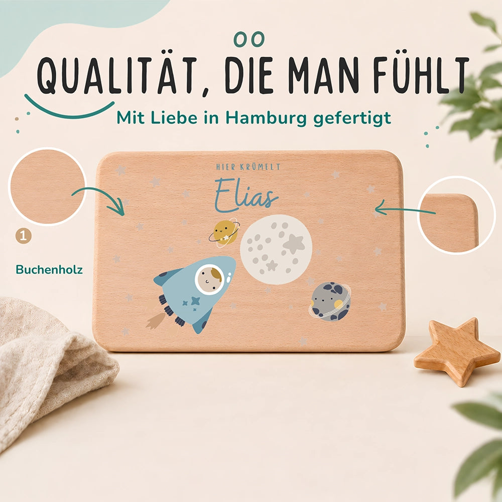 Frühstücksbrettchen Holz personalisiert - Weltall