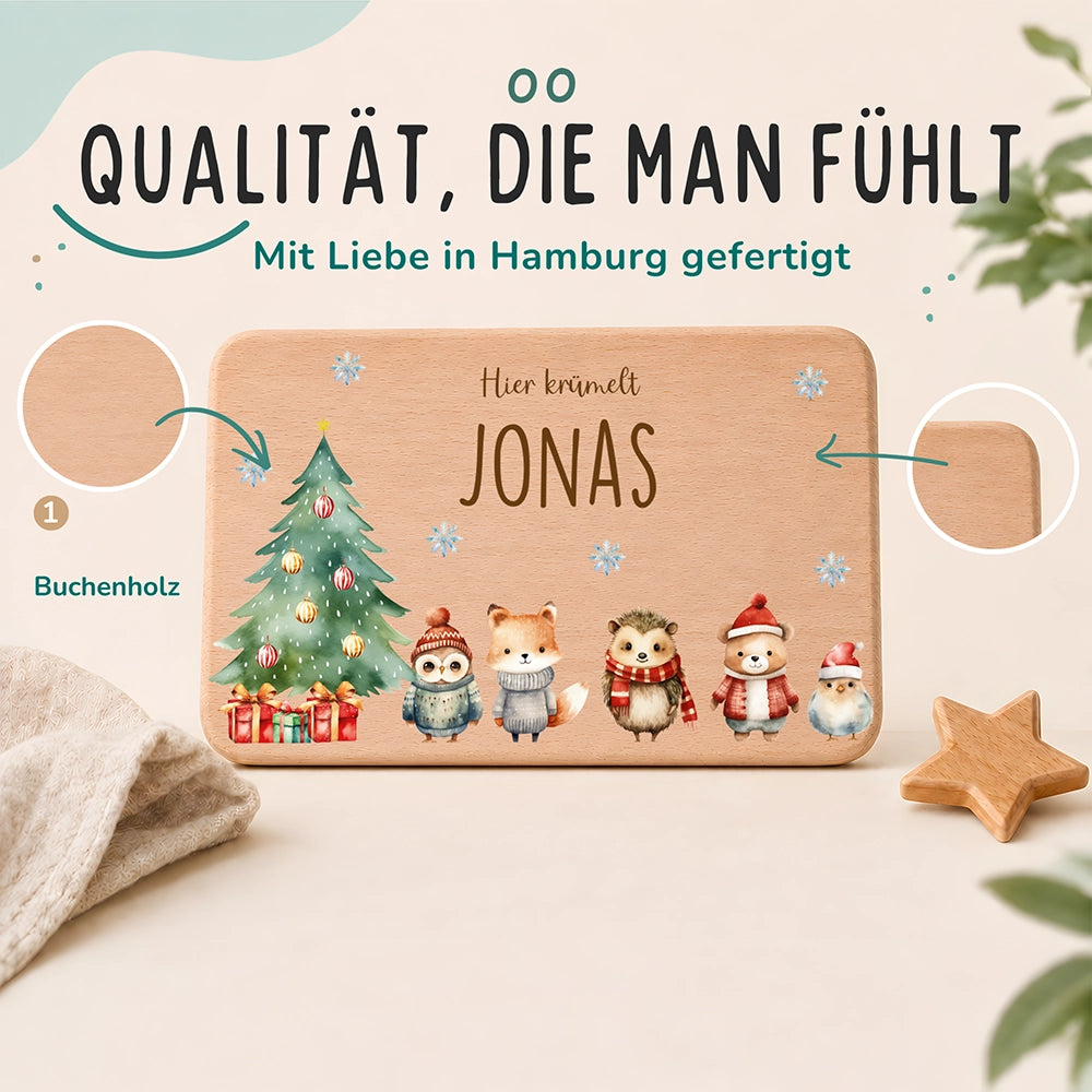 Frühstücksbrettchen Weihnachten mit Tierfreunden - Geschenk Weihnachten