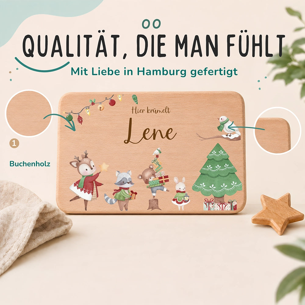 Frühstücksbrettchen Weihnachten Tiere und Weihnachtsbaum - Geschenk Weihnachten