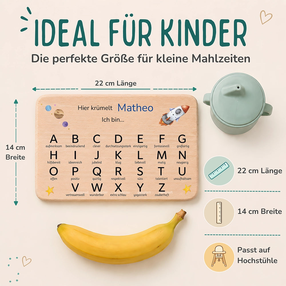 ABC Brettchen Kinder personalisiert – Weltraum Rakete