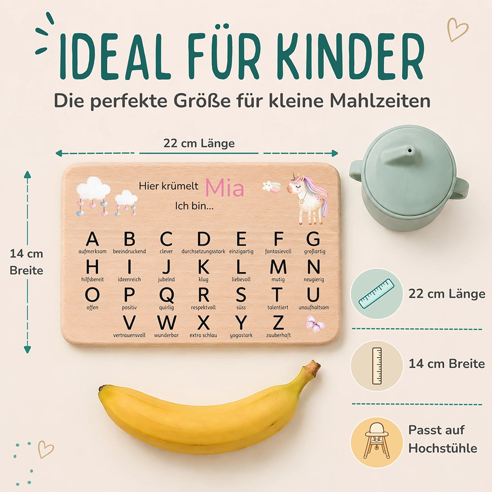 ABC Brettchen Kinder personalisiert – Einhorn mit Musiknoten