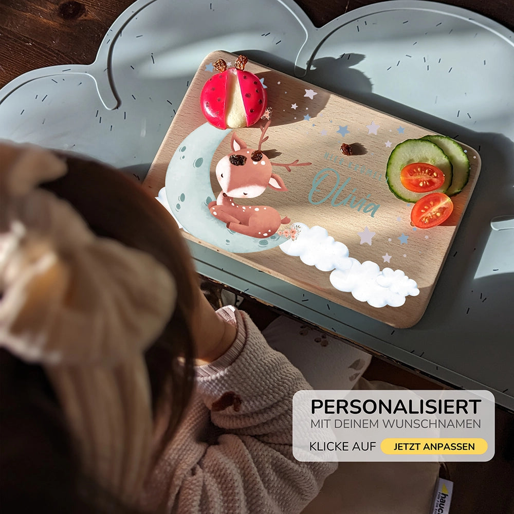 Frühstücksbrettchen Holz personalisiert - Baby Reh