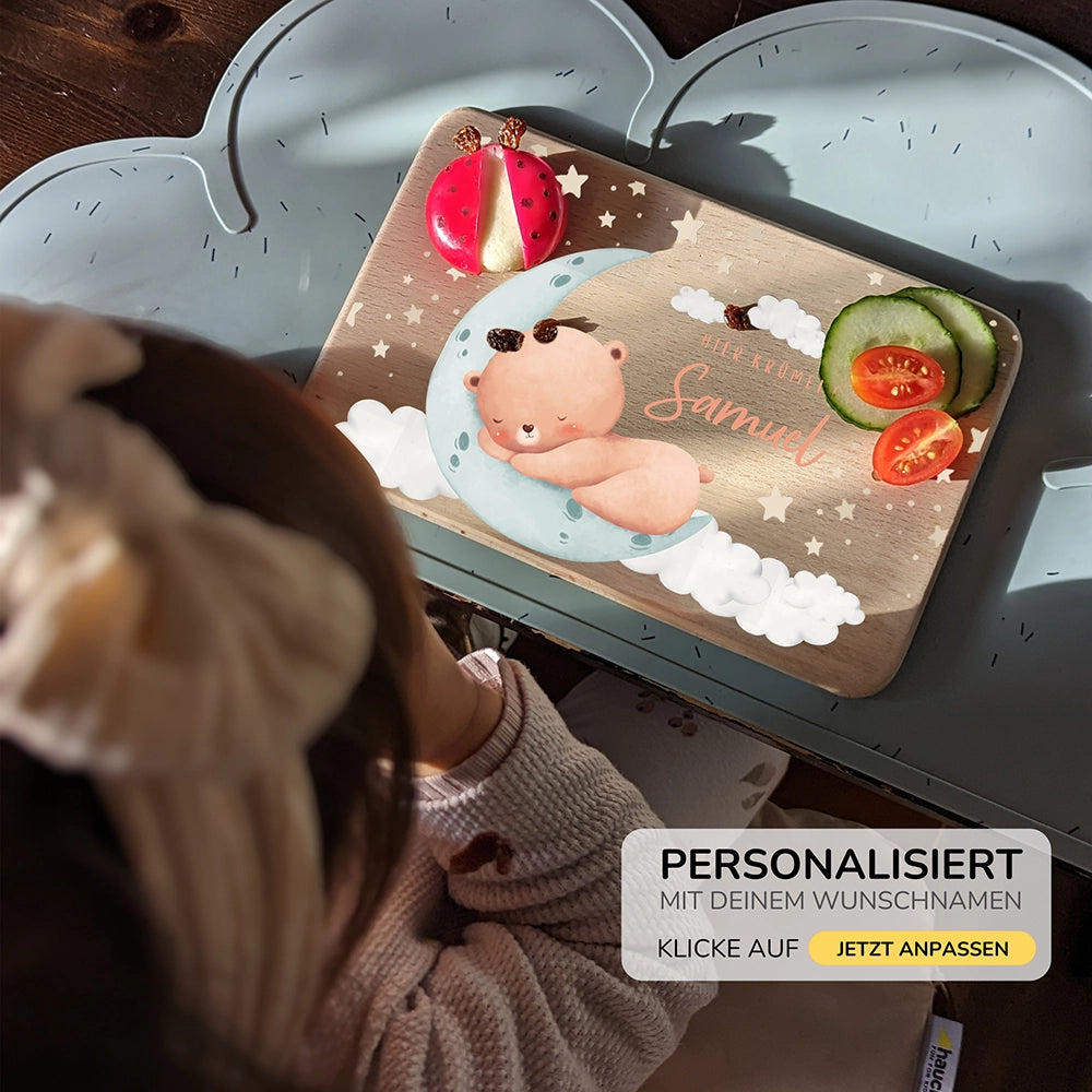 Frühstücksbrettchen Holz personalisiert - Baby Bär
