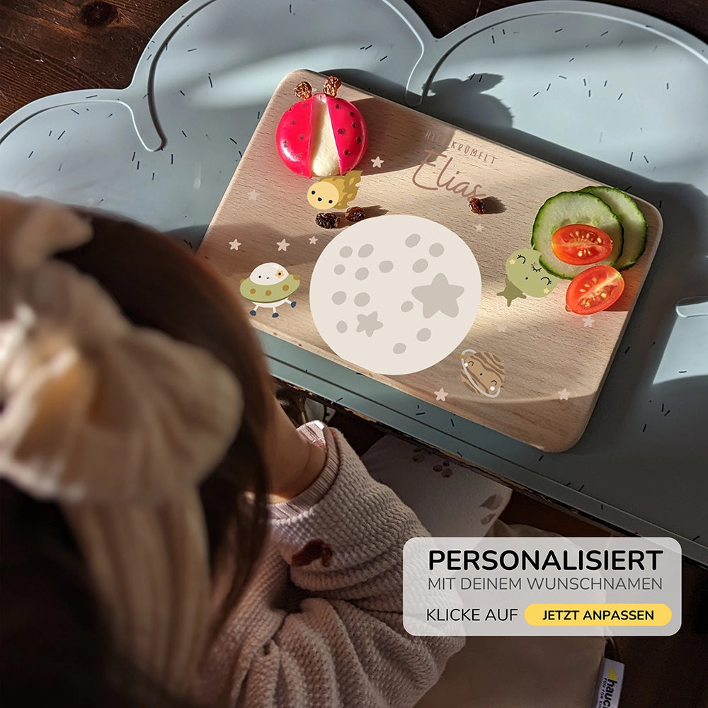 Frühstücksbrettchen Holz personalisiert - Weltall