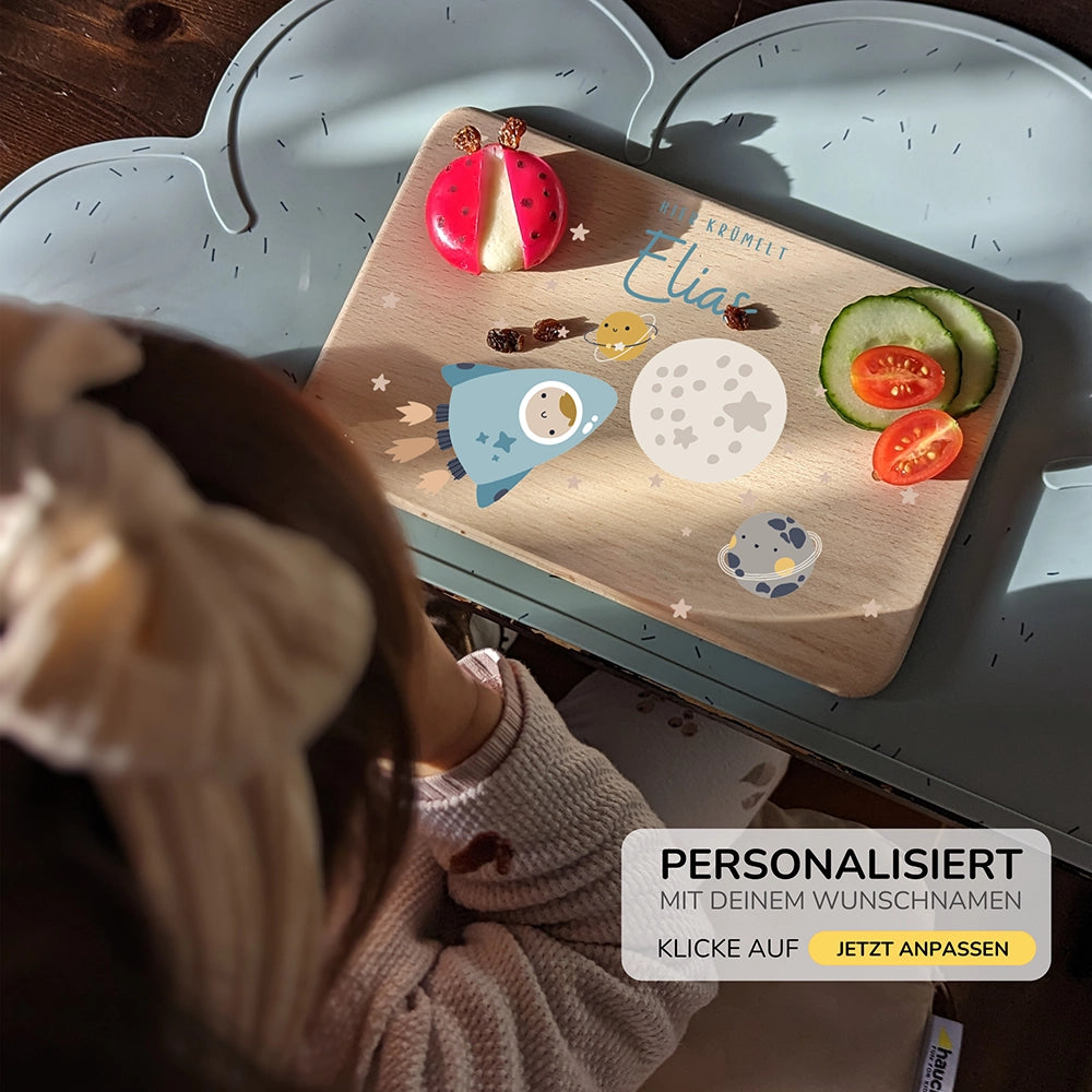Frühstücksbrettchen Holz personalisiert - Weltall