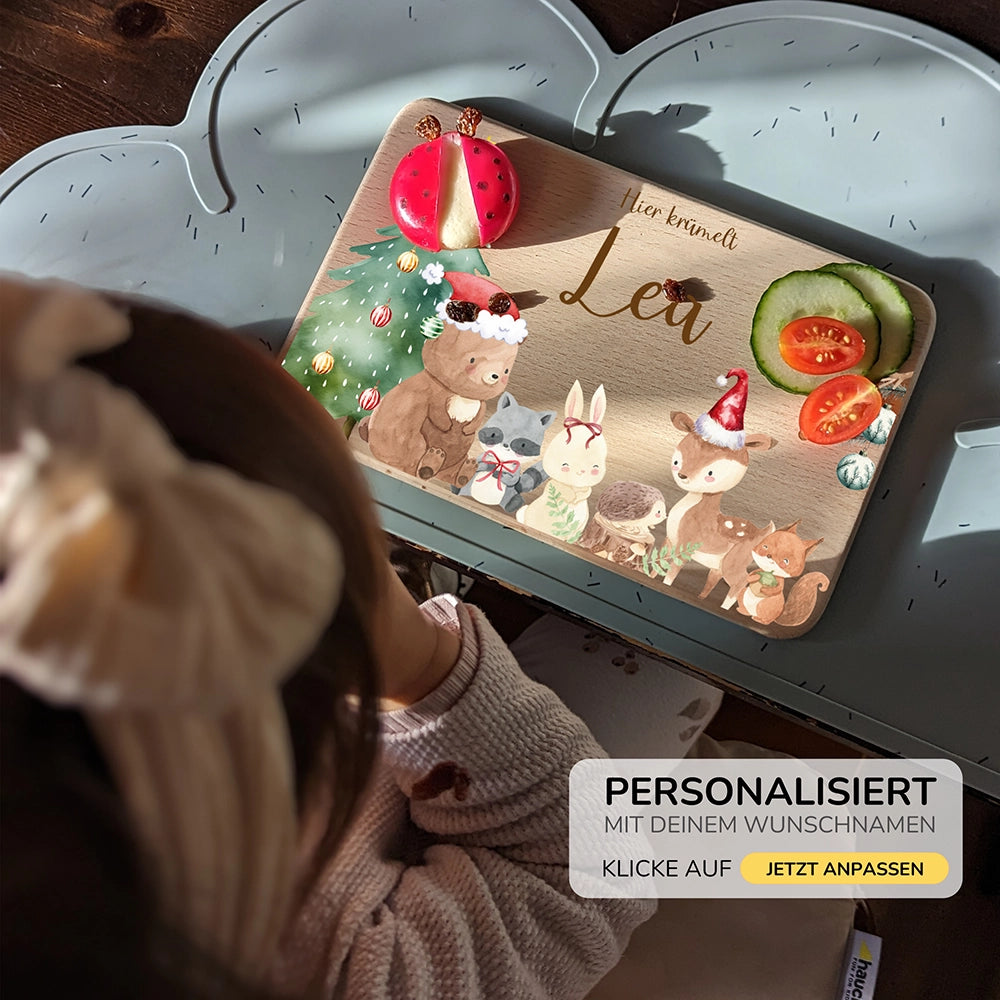 Frühstücksbrettchen Weihnachten mit winterlichen Tierfreunden - Geschenk Weihnachten
