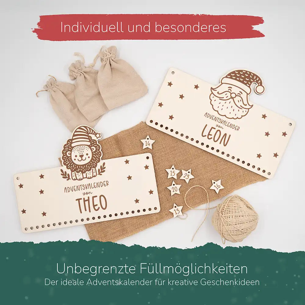 Personalisierbarer Adventskalender "Weihnachtsmann" - Holz & Jute für Kinder