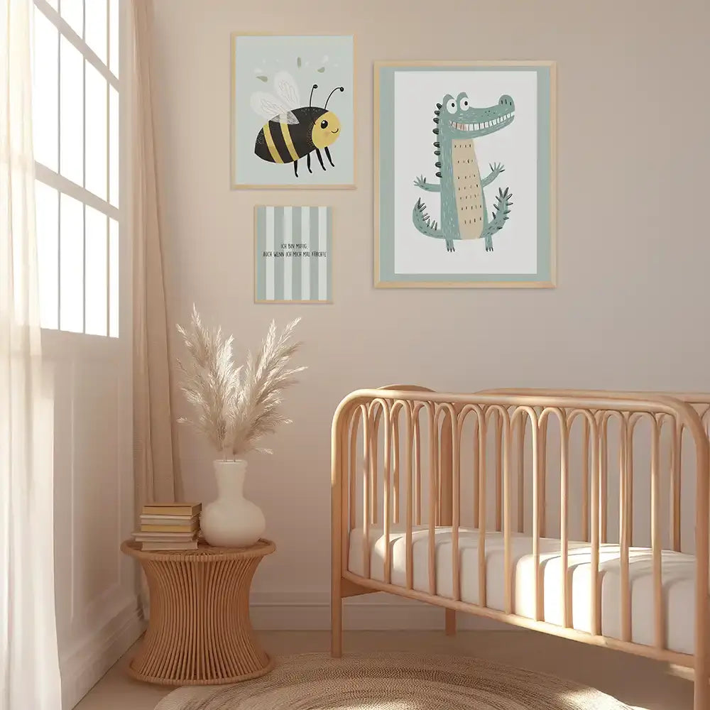 Poster 3er-Set - Biene, Krokodil & Mut Affirmation fĂĽrs Kinderzimmer