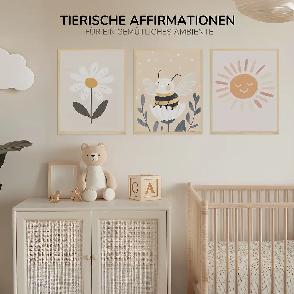Poster 3er-Set - Gänseblümchen, Biene & Sonne fürs Kinderzimmer