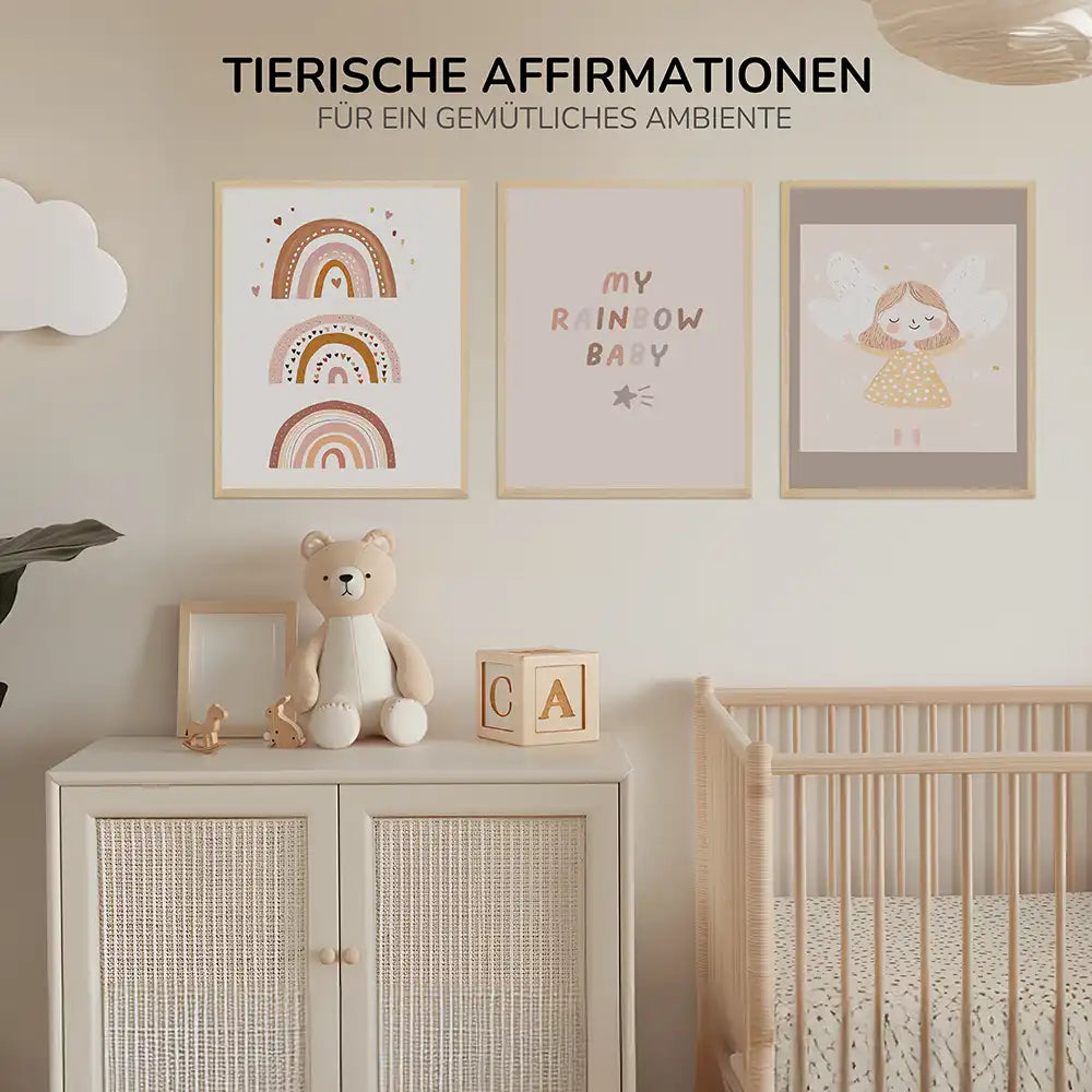 Poster 3er-Set - Regenbögen, "My Rainbow Baby" & Engel fürs Kinderzimmer