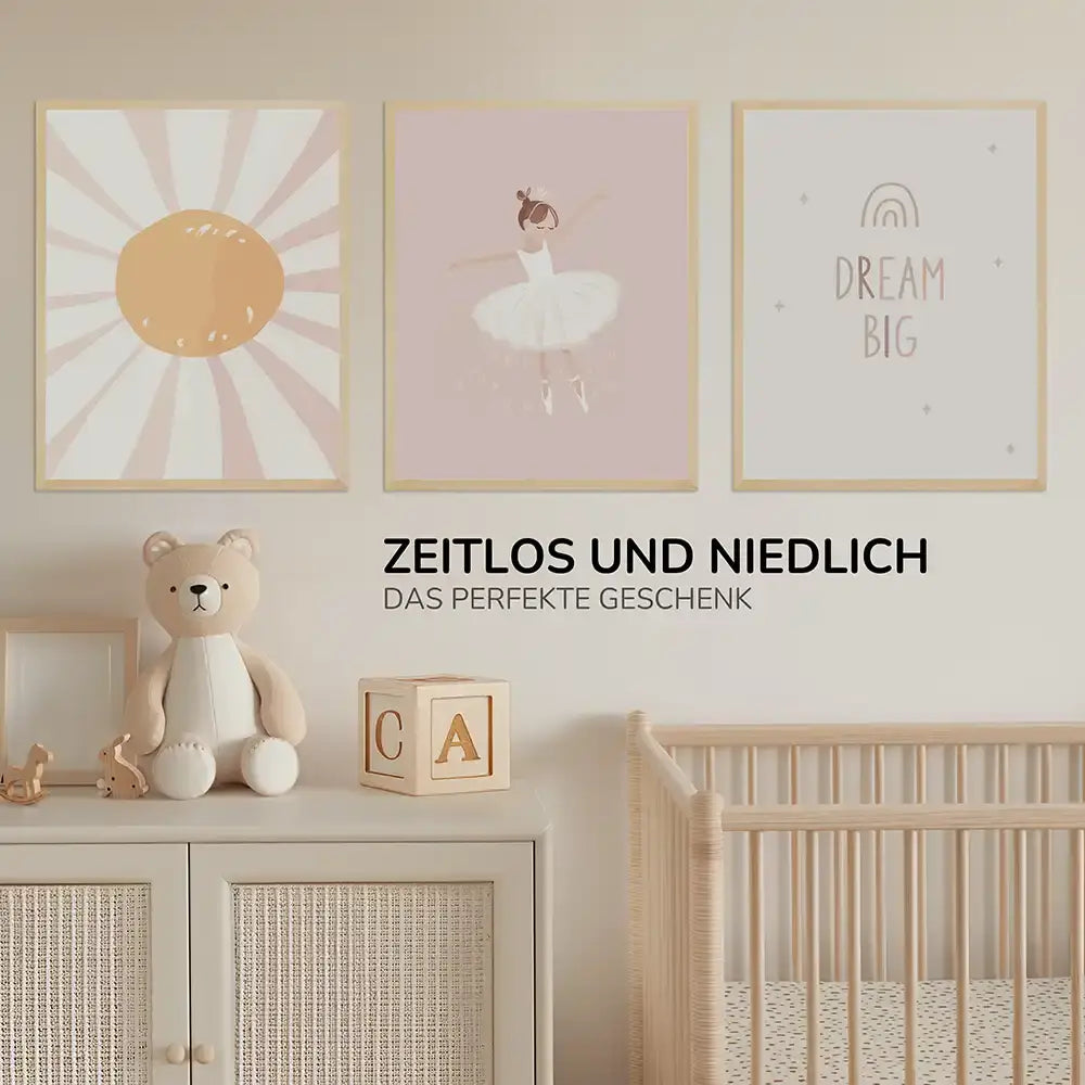 Poster 3er-Set - Sonne, Ballerina & Dream Big fĂŒrs Kinderzimmer