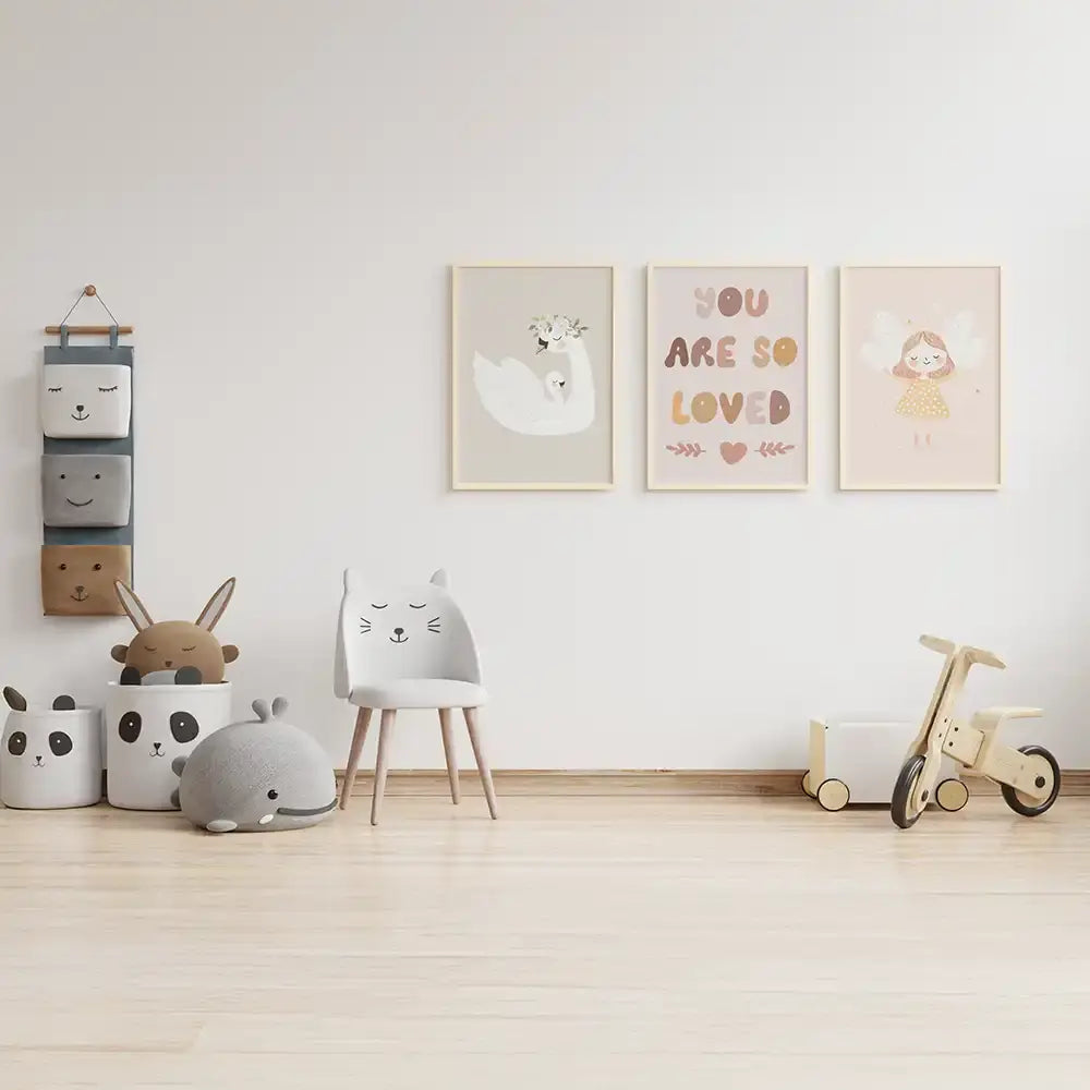 Poster 3er-Set - Schwan, "You are so loved" & Engel fĂĽrs Kinderzimmer