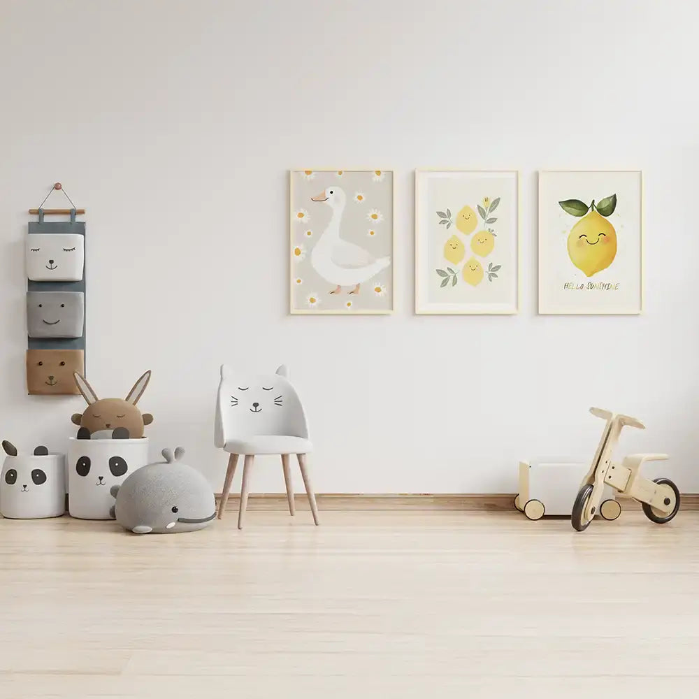 Poster 3er-Set - Ente, Zitronen & "Hello Sunshine" für's Kinderzimmer