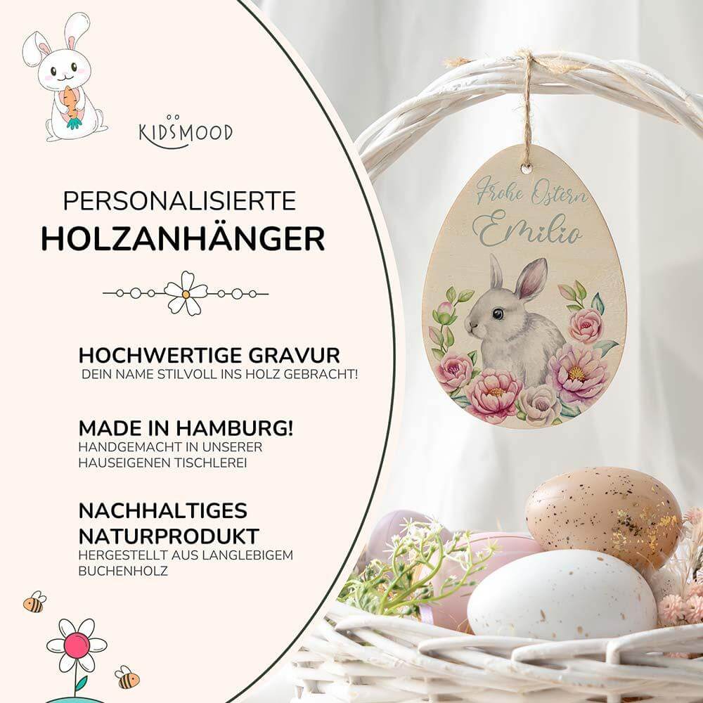 detailed view of personalized wooden Easter egg