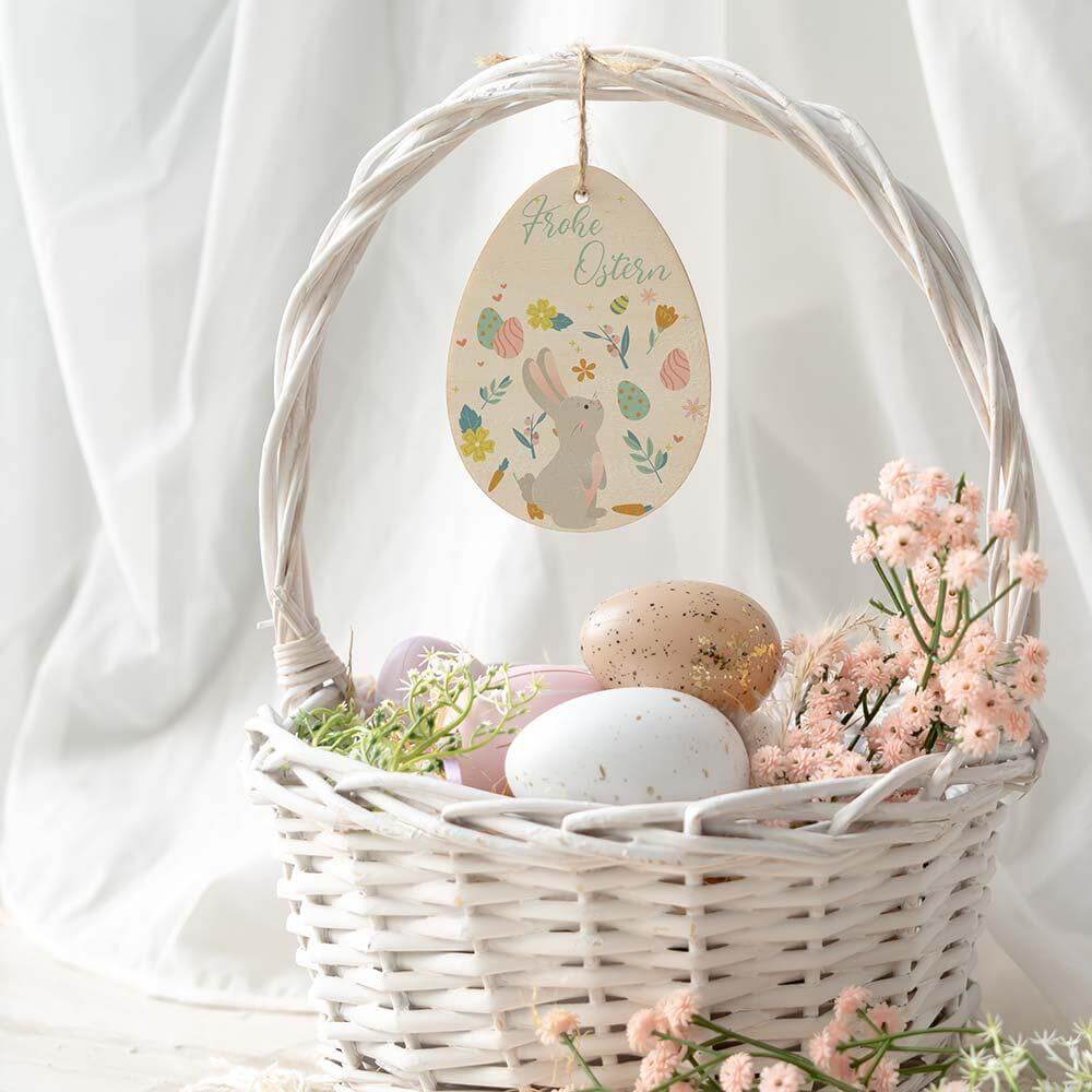 close-up of unique personalized wooden Easter egg