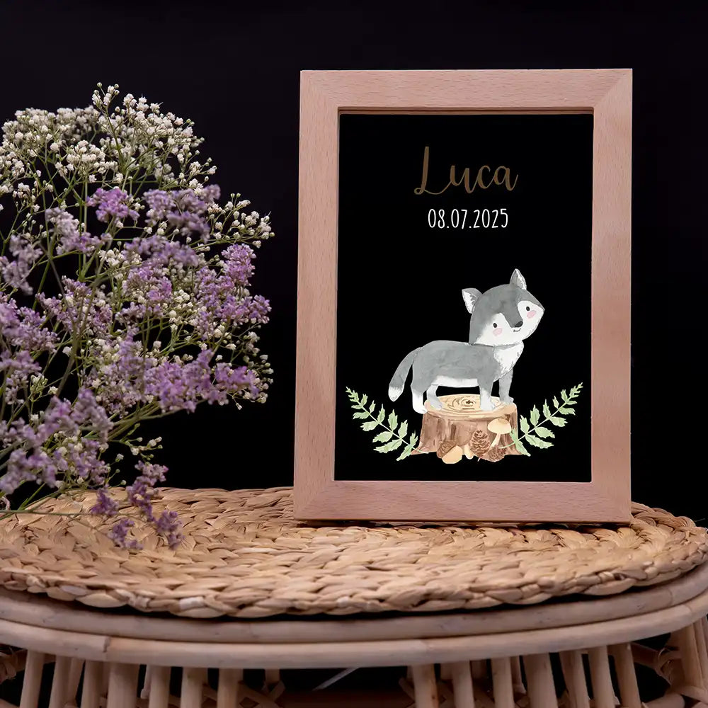 Personalisiertes LED Nachtlicht Bilderrahmen mit Namen - Waschbär