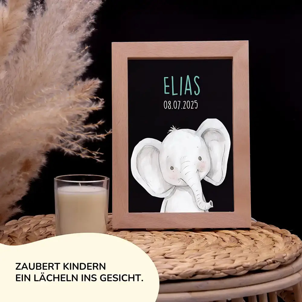 Personalisiertes LED Nachtlicht Bilderrahmen mit Namen - Elefant