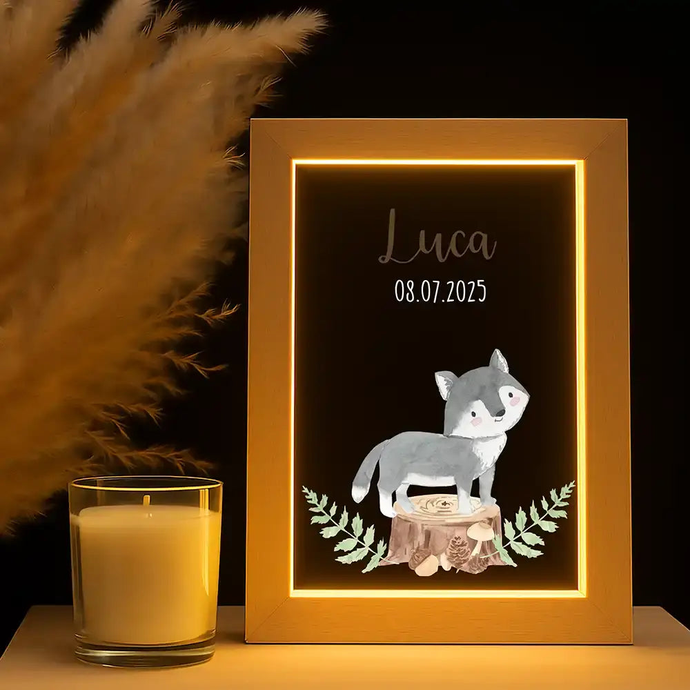 Personalisiertes LED Nachtlicht Bilderrahmen mit Namen - Waschbär