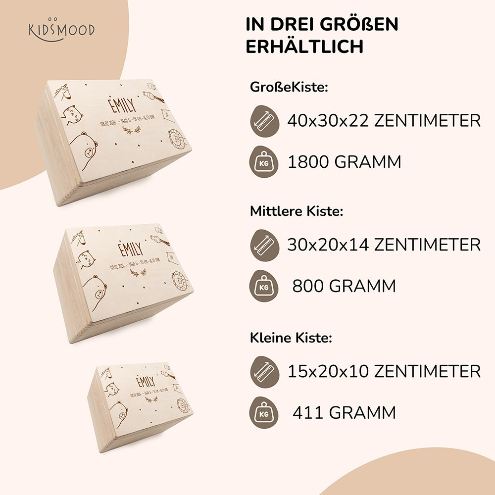 Erinnerungsbox Baby - fröhliche Tierfamilie