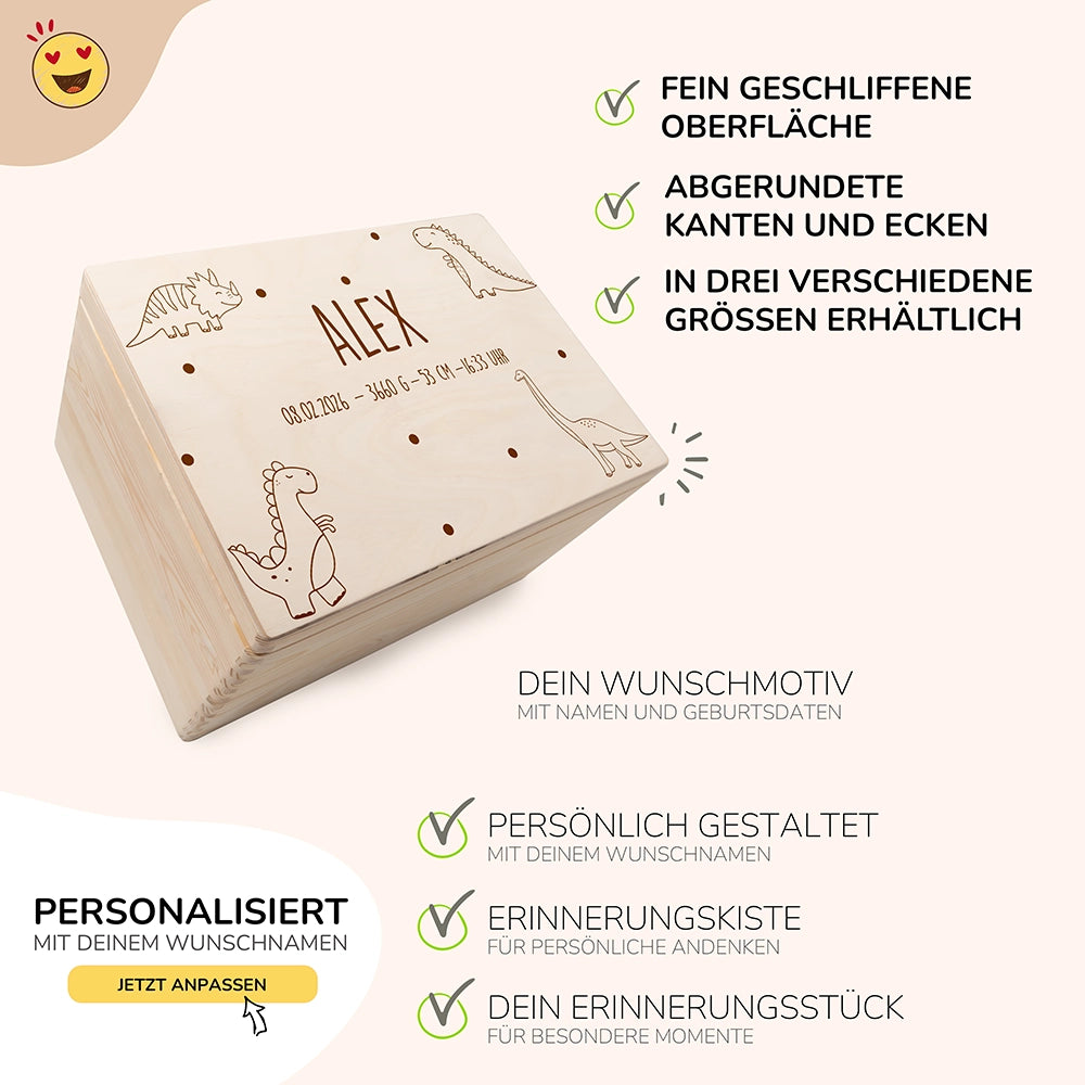 Personalisierte Erinnerungskiste - Dino Familie