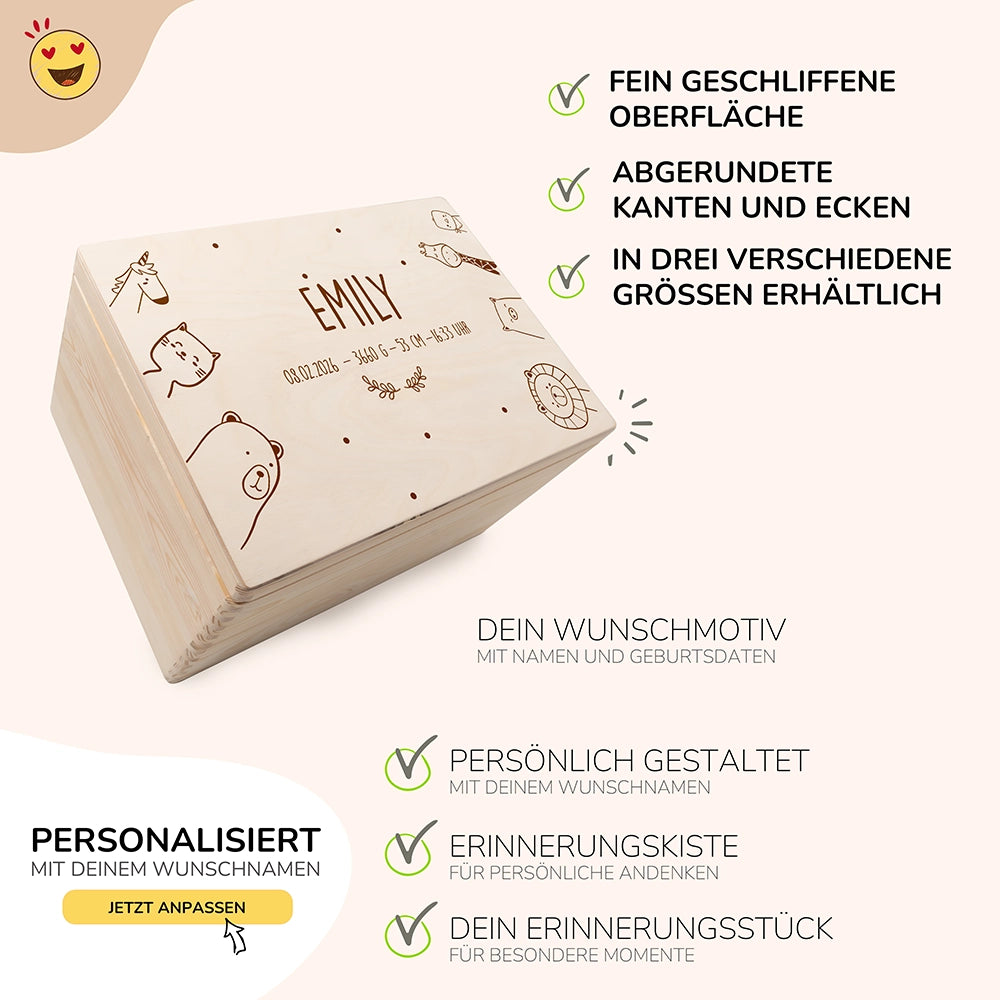 Erinnerungsbox Baby - fröhliche Tierfamilie