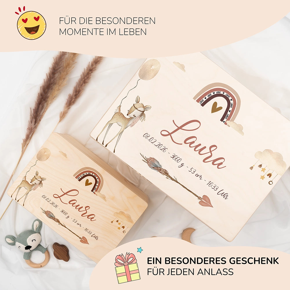 Erinnerungsbox Baby - Reh Regenbogen Boho