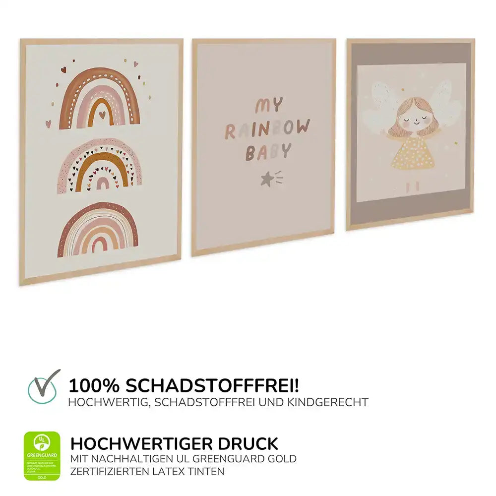 Poster 3er-Set - Regenbögen, "My Rainbow Baby" & Engel fürs Kinderzimmer