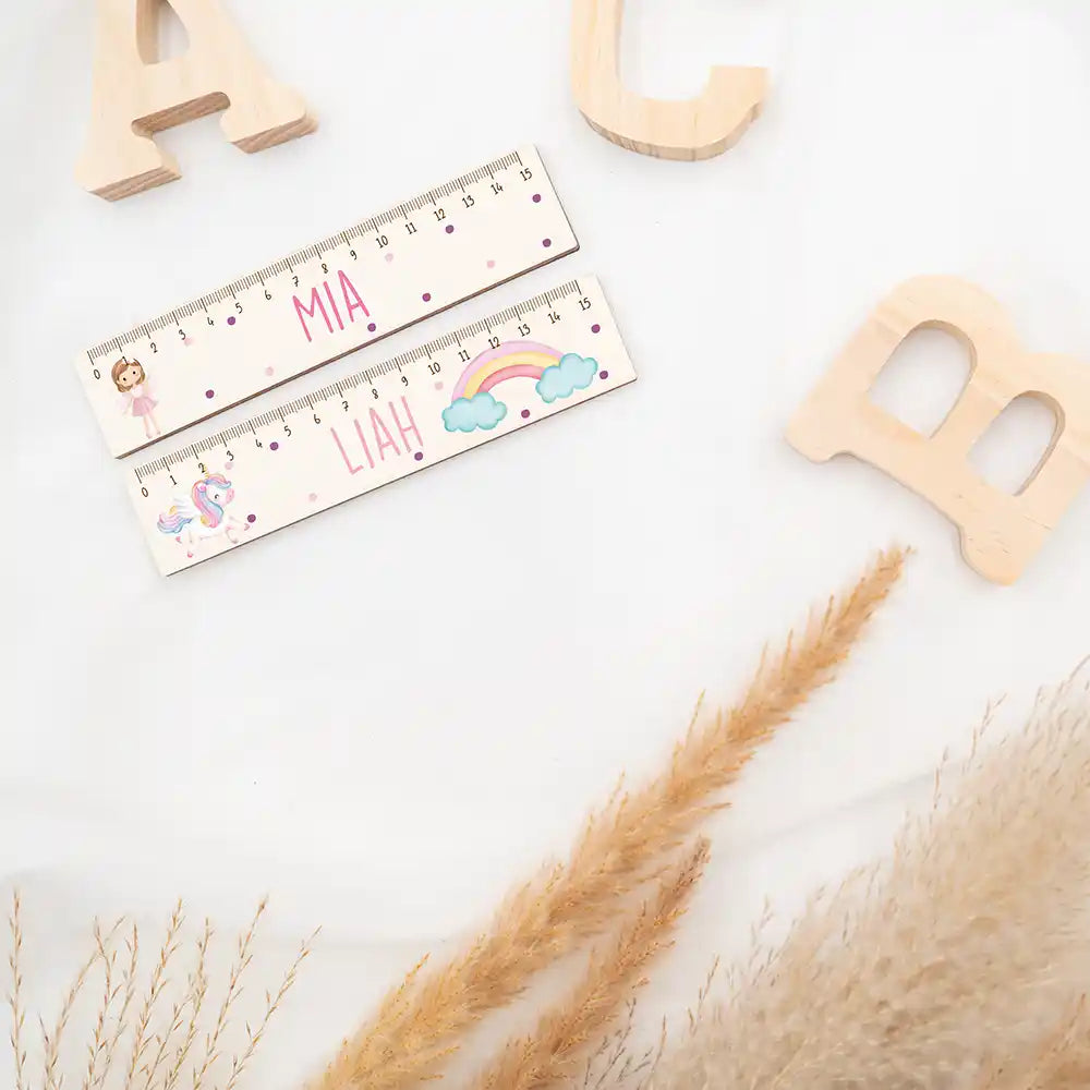 Holzlineal personalisiert - Fee rosa