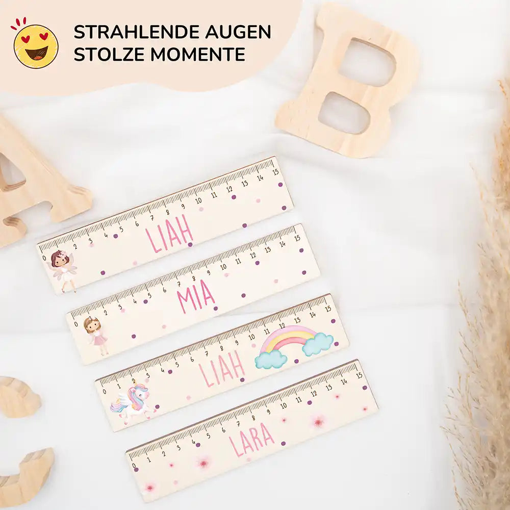 Holzlineal personalisiert - Fee rosa