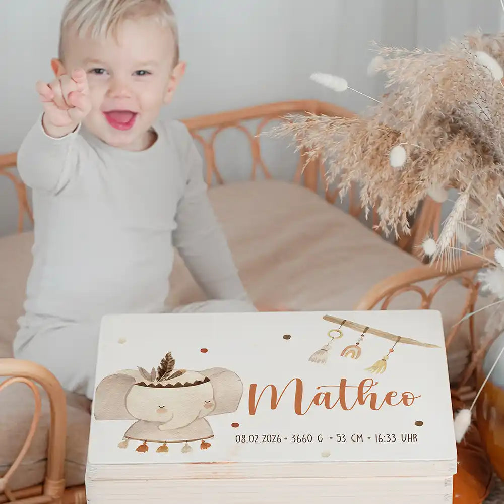 Erinnerungsbox Baby Elephant Boho