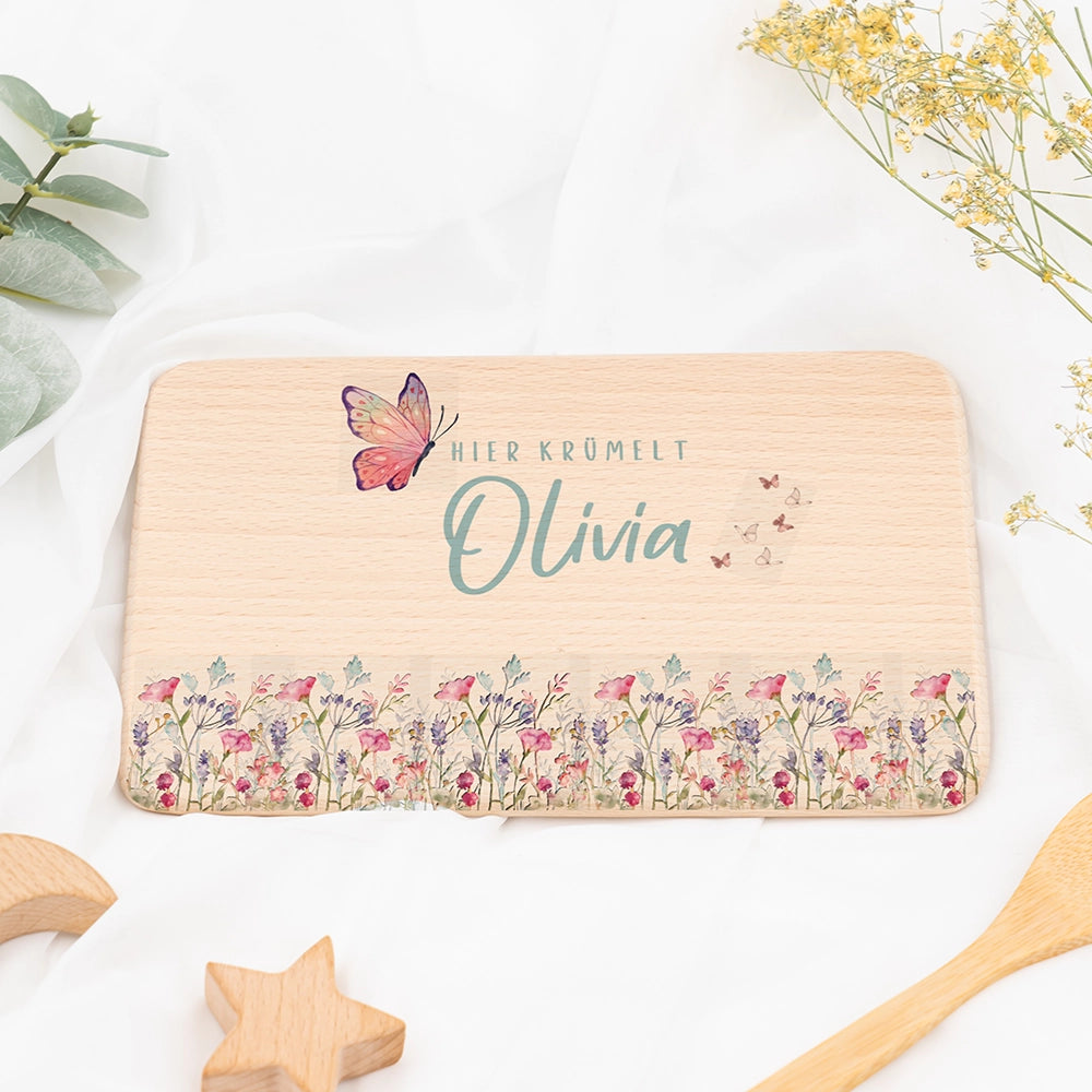 FrĂĽhstĂĽcksbrettchen Holz personalisiert - Blumenpark