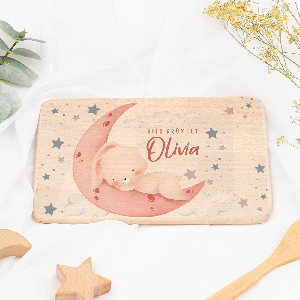 Frühstücksbrettchen Holz personalisiert - Baby Hase