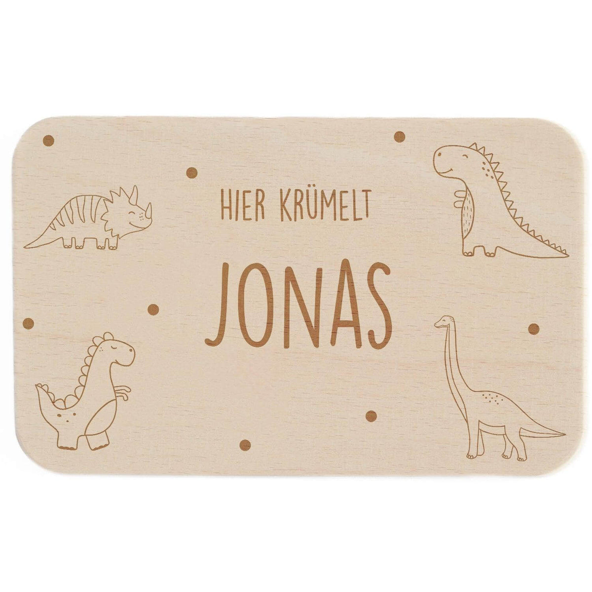 handcrafted breakfast board with personalized dino engraving