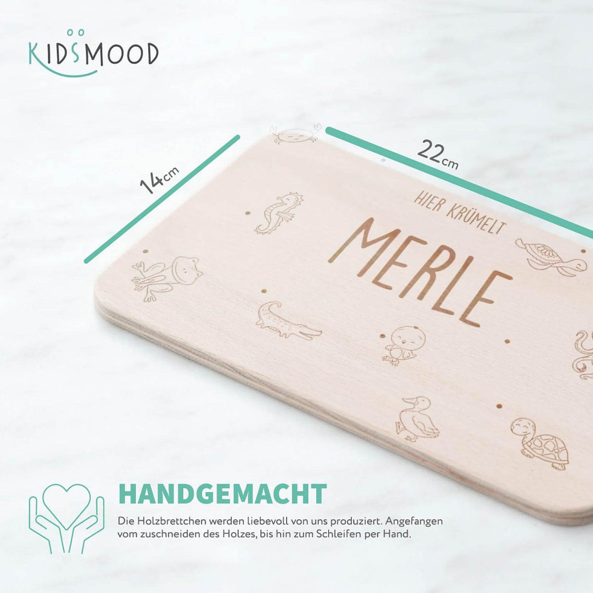 engraved breakfast board with sea motif and custom name