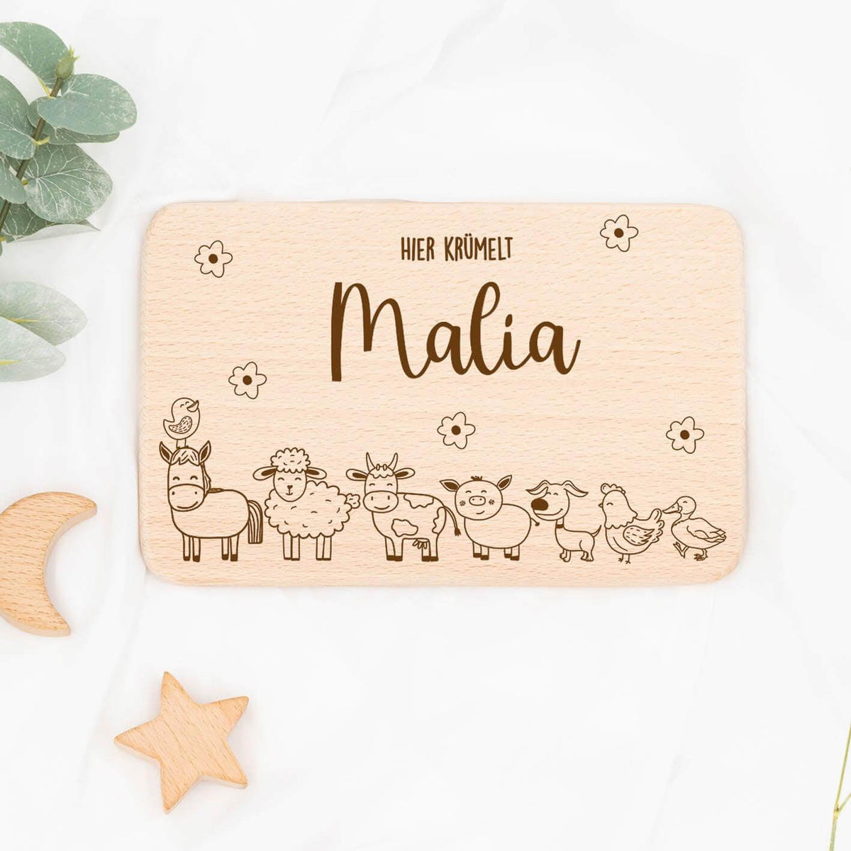 personalized breakfast board with farm design