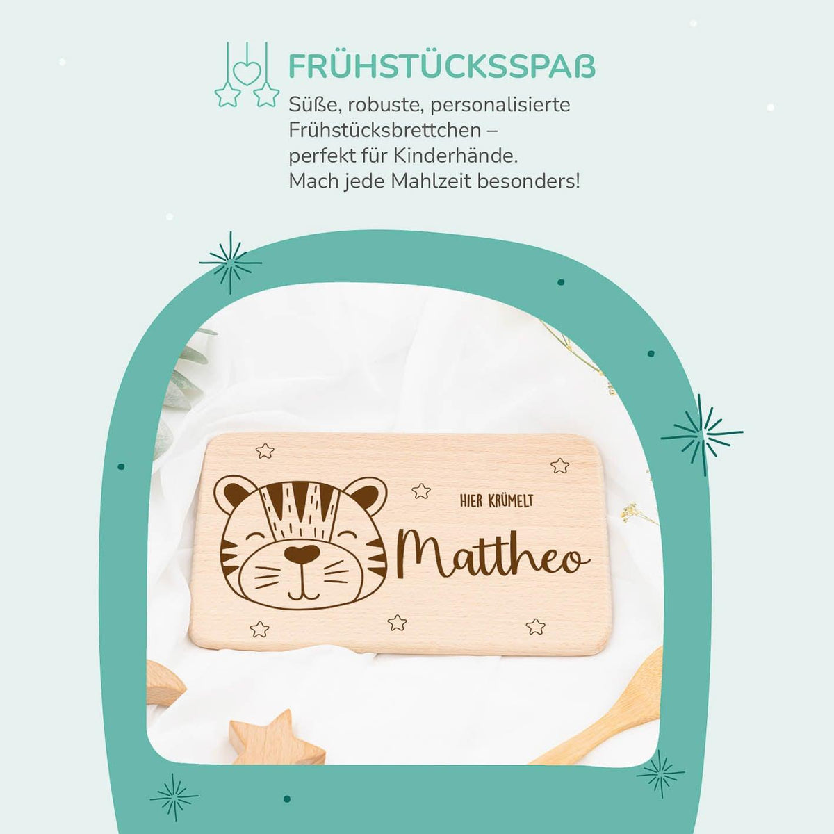 detailed view of tiger design on breakfast board
